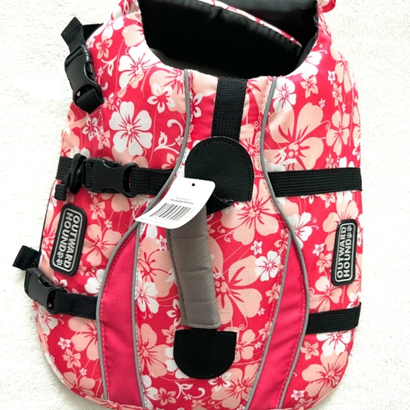 NWT Outward Hound Pink Tropical Print Dog Swim Life Jacket Size Small - Picture 5 of 5